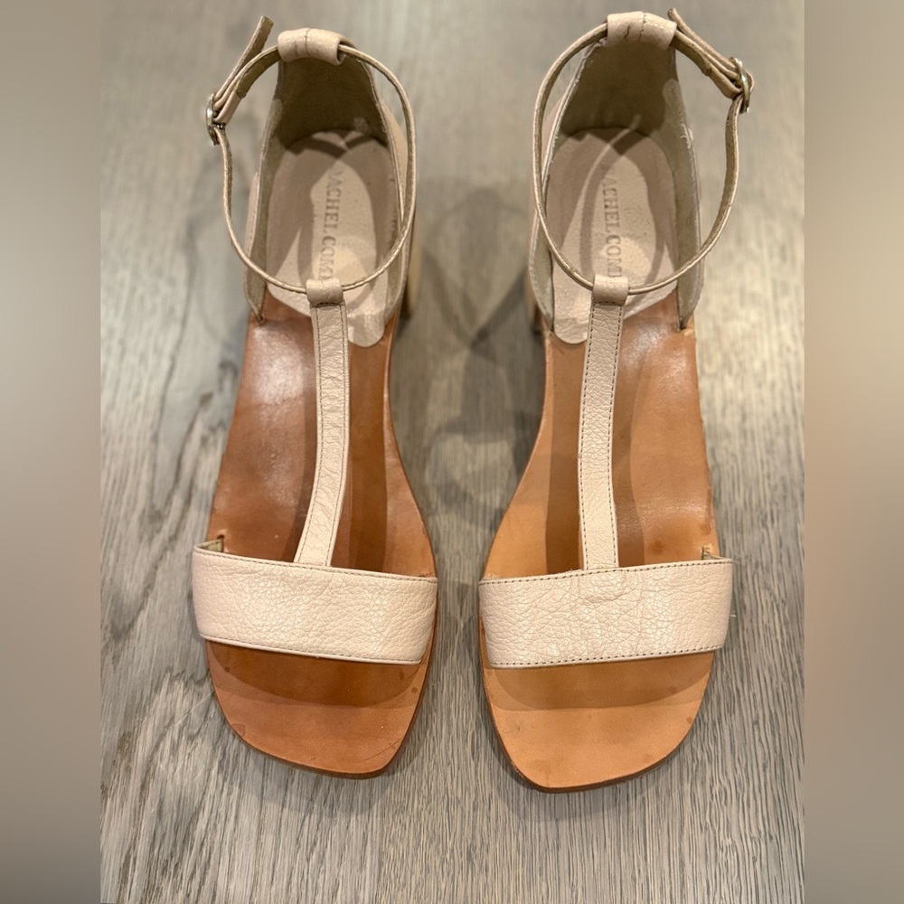 Rachel Comey Blush Cream Leather Sandals with Wooden 2 inch Heel
